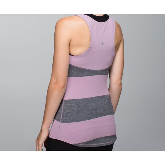 Lululemon Run: First Base Stripe Mauvelous Heathered Tank Black/Mauvelo Size 6 - Picture 2 of 5